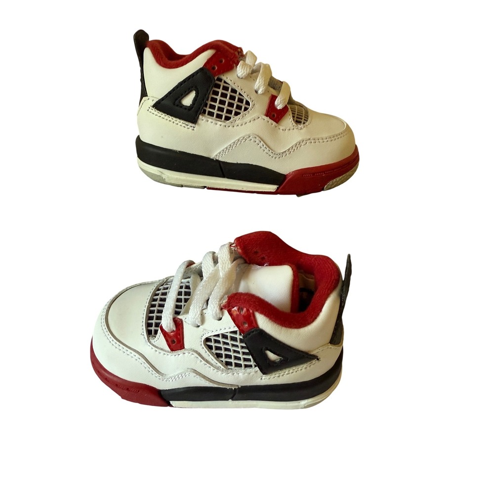 Jordan 4 Retro TD Fire Red Toddler Sneakers White Red Black size 4.5 308500 110 - Picture 6 of 8